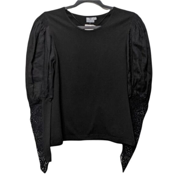 NWT HESS FRACKMANN Linen Crochet Puff Sleeve Top 8 - Picture 9 of 9